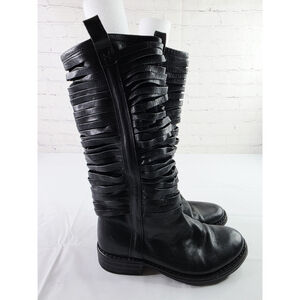 Fiorentini + Baker Black Shredded Fringe Leather Moto Boots Women's Size 7.5